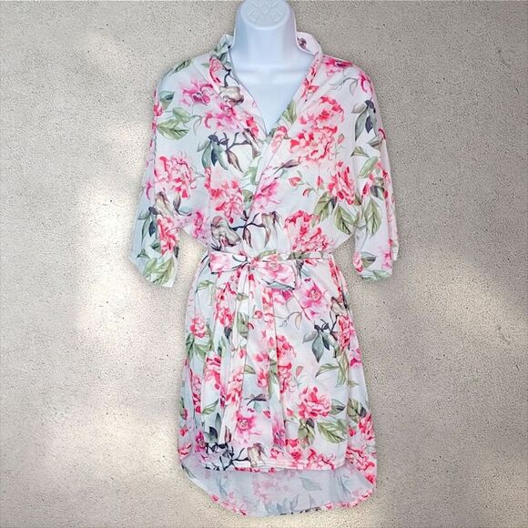 Show Me Your Mumu Knee Length Pink Floral Lightweight Jersey Kimono Robe O/S - Picture 3 of 9